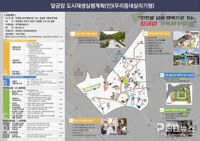  철거된 옛 금암고 부지 일원에 금암광장~앞금암마을~금암도서관을 잇는 경관 산책로와 녹지공간 